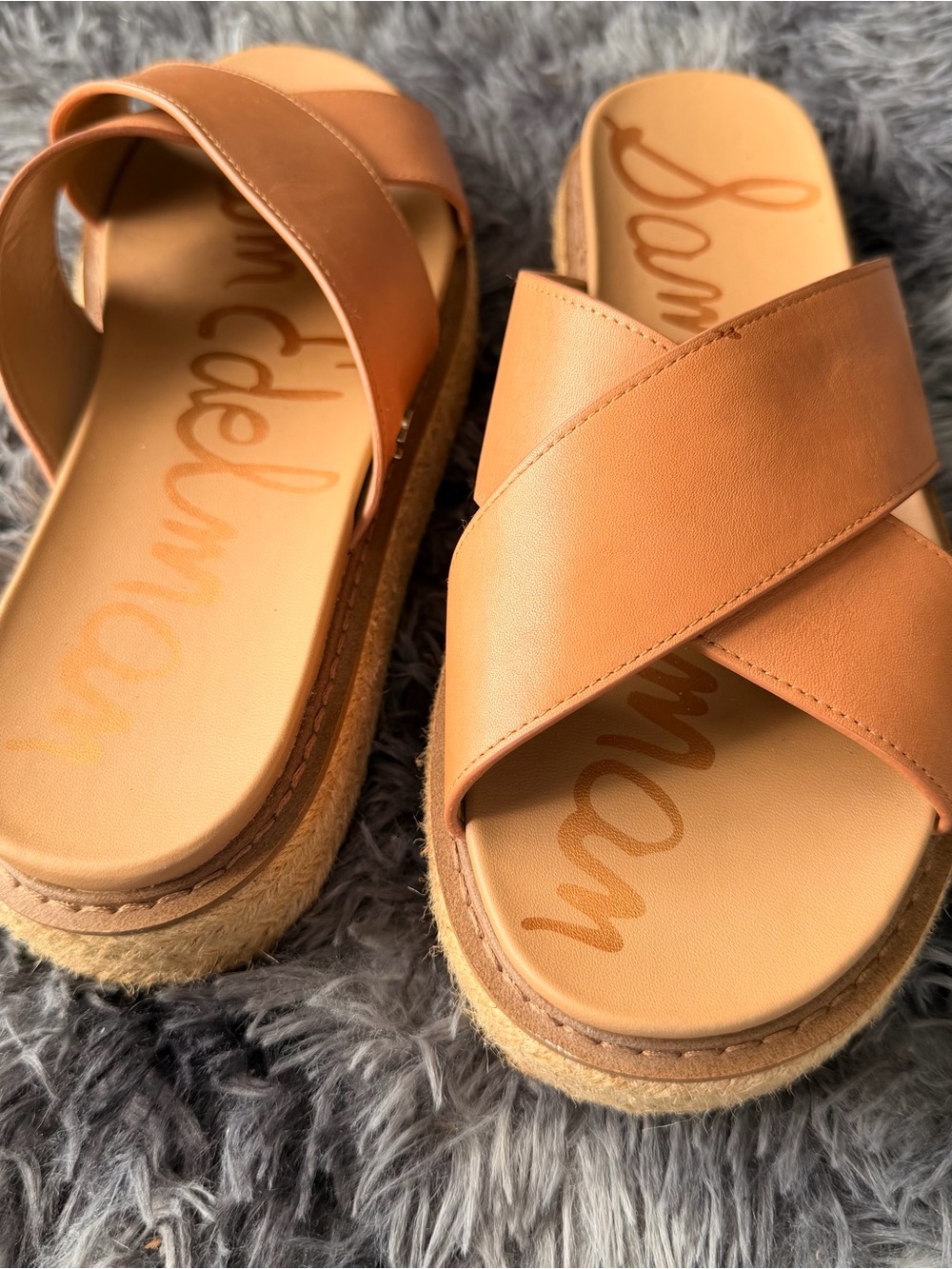 Sam Edelman Tan Leather Crisscross Slide Sandals - Picture 2 of 8